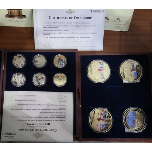 272 - COMMEMORATIVE ISSUE COINS various boxes of gold plated and silver plated coins commemorating histori... 