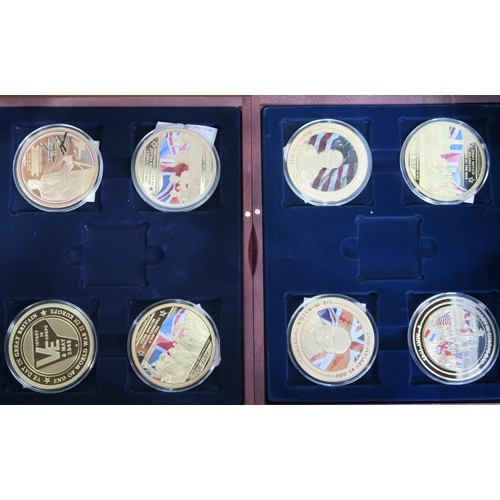 272 - COMMEMORATIVE ISSUE COINS various boxes of gold plated and silver plated coins commemorating histori... 