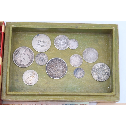 274 - COINS and BANKNOTES with Victoria 1887 half crown,   Victoria 1897 half crown, Soviet CCCP... 