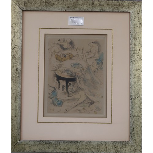 1006 - AFTER LOUIS ICART (FRENCH 1888-1950) FELICIA OU MES FREDAINES Etching in colours, 20 x 15cm  Titled ... 