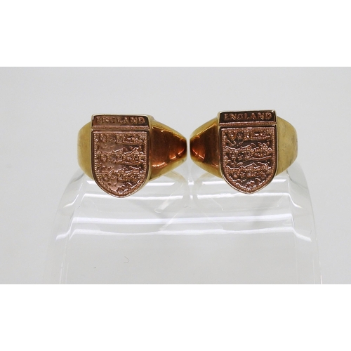 743 - Two 9ct gold 'England Three Lions' signet rings, Sizes both W1/2, weight 11.6gms