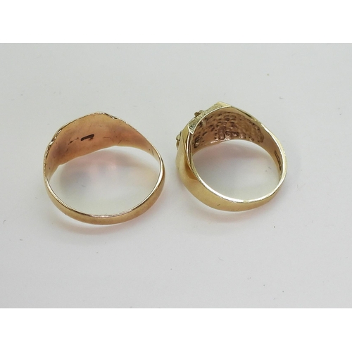 745 - A 9ct gold  signet ring, size R1/2, and an 'English Rose' signet ring, size N, weight together ... 