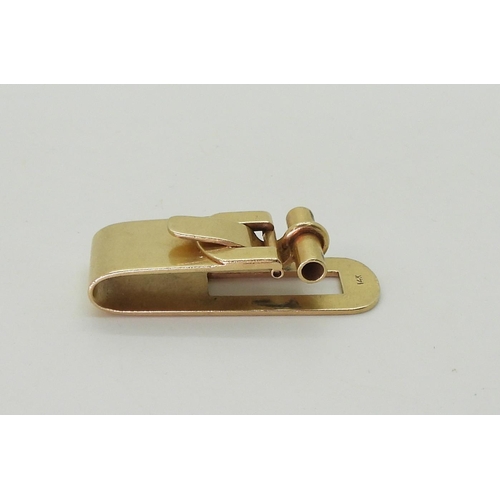 761 - A 14k gold cravat clip in the shape of a buckle, length 3.8cm weight 10.3gms