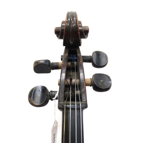 280 - A two piece back cello 75cm together with a bow 75 grams with a soft carry bag