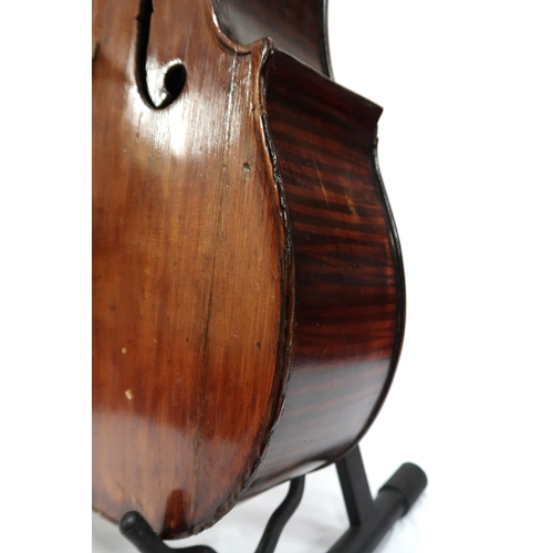 280 - A two piece back cello 75cm together with a bow 75 grams with a soft carry bag