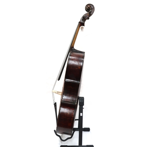 280 - A two piece back cello 75cm together with a bow 75 grams with a soft carry bag