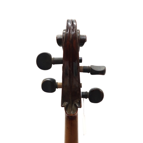 280 - A two piece back cello 75cm together with a bow 75 grams with a soft carry bag