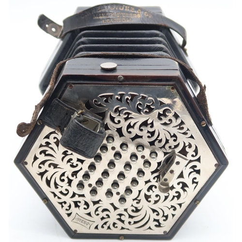 C. WHEATSTONE & CO CONCERTINA circa 1920, pierced nickel plate ends, single valve, 48 button, 5 bellows, English concertina with original case