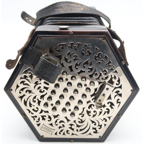 285 - C. WHEATSTONE & CO CONCERTINA circa 1920, pierced nickel plate ends, single valve, 48 button, 5 ... 