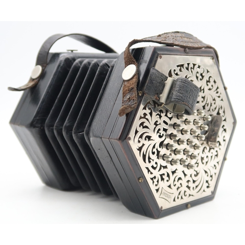 285 - C. WHEATSTONE & CO CONCERTINA circa 1920, pierced nickel plate ends, single valve, 48 button, 5 ... 