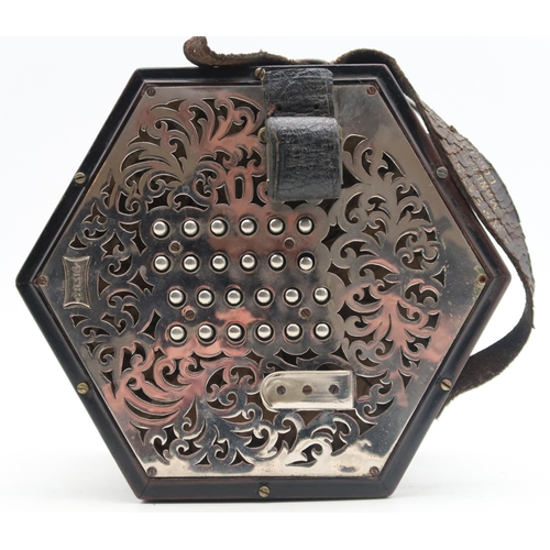 285 - C. WHEATSTONE & CO CONCERTINA circa 1920, pierced nickel plate ends, single valve, 48 button, 5 ... 