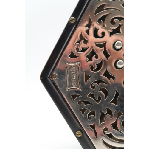 285 - C. WHEATSTONE & CO CONCERTINA circa 1920, pierced nickel plate ends, single valve, 48 button, 5 ... 