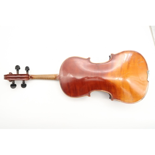 286 - A two piece back violin 35.5cm together with a bow 64 grams with violin case