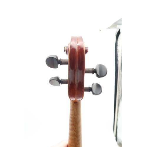 286 - A two piece back violin 35.5cm together with a bow 64 grams with violin case