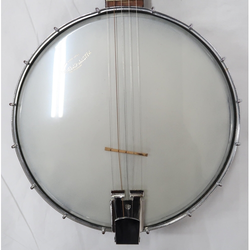 288 - A John Grey & Sons London five string banjo to include various accessories,  finger picks, ... 