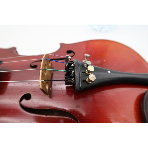 289 - A student violin, two piece back 33.5cm with bow 50 grams and case