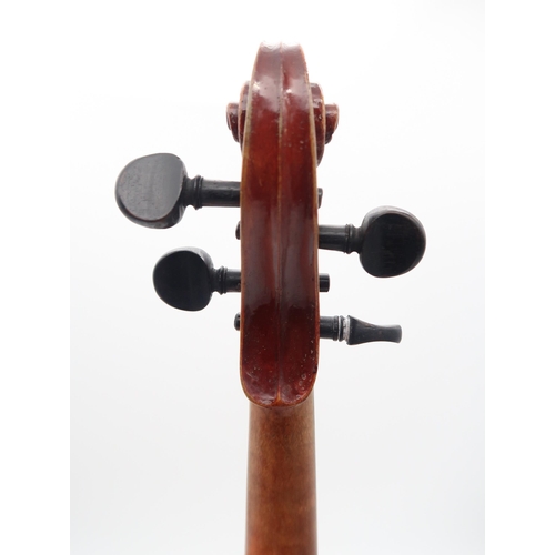 289 - A student violin, two piece back 33.5cm with bow 50 grams and case