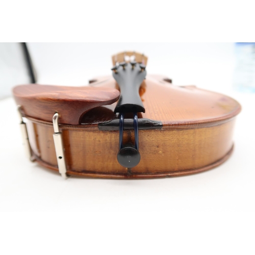 291 - A two piece back violin 32.7cm together with a bow 60grams and a violin case.