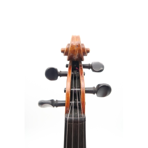 291 - A two piece back violin 32.7cm together with a bow 60grams and a violin case.