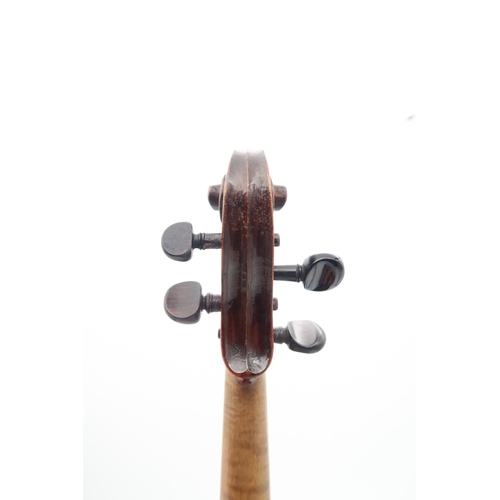 292 - A two piece back violin 35.5cm together with a bow 70 grams and a violin case