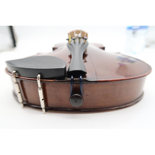 292 - A two piece back violin 35.5cm together with a bow 70 grams and a violin case