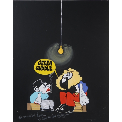 1010 - MALKY MCCORMICK (SCOTTISH 1943-2019) GEEZA CUDDLE Mixed media, signed lower left, 62 x 50c... 