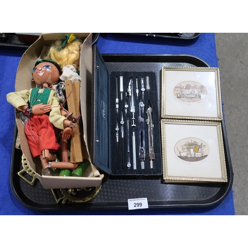 299 - A Kern Aarau high precision drawing set together with two alpine shepherd children puppets