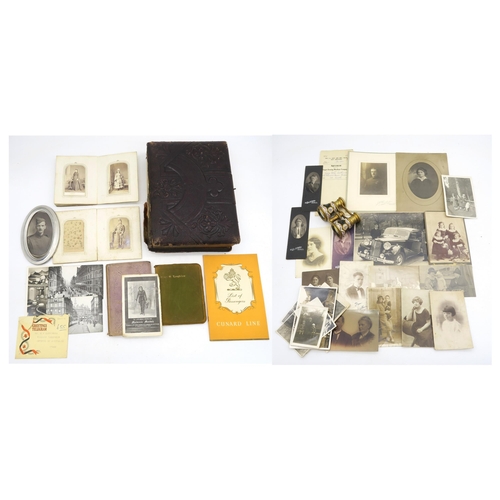 360 - An embossed leather photograph album, with additional loose photographs to include an oval-framed po... 