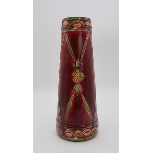 2222 - A MINTON SECESSIONIST VASEof flaring cylindrical form, with tube line decoration of flowers to the b... 