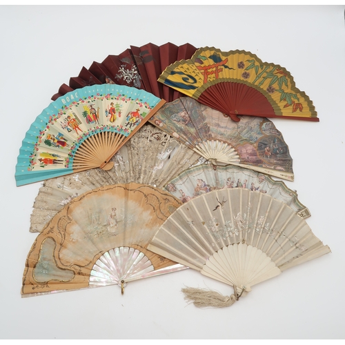 2236 - A COLLECTION OF 19TH CENTURY AND LATER FANSincluding a probably French hand painted example with mot... 