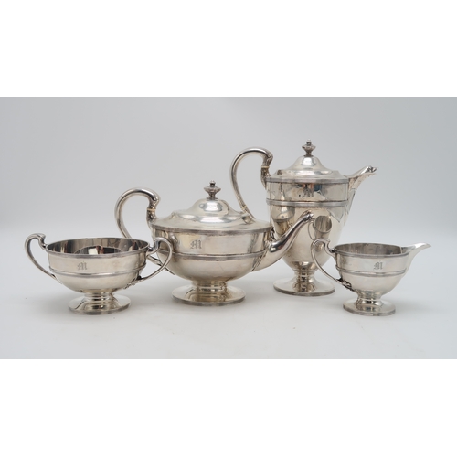 2444 - A GEORGE V FOUR PIECE SILVER TEA SERVICEby Lawson & Co, Glasgow 1919, of baluster form, with ban... 