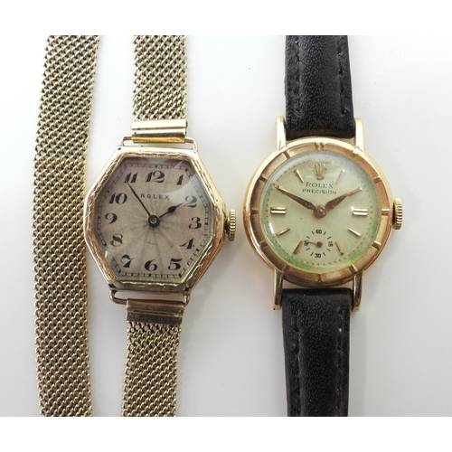 2941 - TWO VINTAGE ROLEXESa ladies Rolex precision with an 18ct gold case, Swiss hallmarks, and stamped wit... 