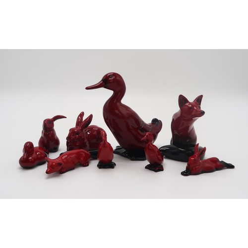 2152 - A GROUP OF ROYAL DOULTON FLAMBE ANIMALS AND BIRDSincluding a duck 16cm tall, three smaller examples,... 