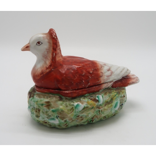 2155 - A LATE 19TH CENTURY PIGEON TUREENthe fancy brown and white pigeon modelled seated on a nest, 20cm lo... 