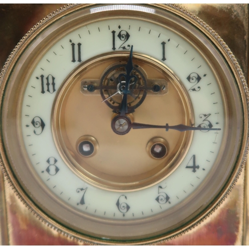 2157 - A LARGE BRASS FRENCH CARRIAGE CLOCKthe dial centre inset with the visible lever escapement and ename... 