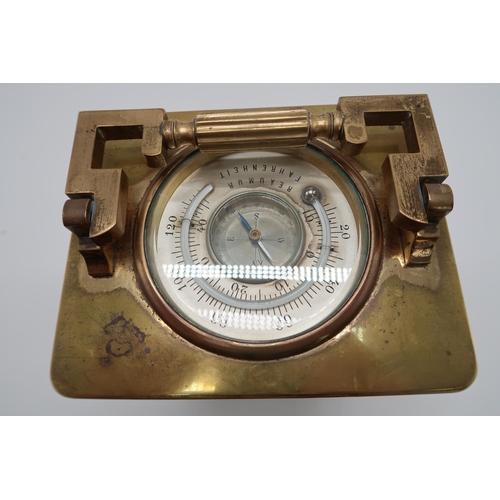 2157 - A LARGE BRASS FRENCH CARRIAGE CLOCKthe dial centre inset with the visible lever escapement and ename... 