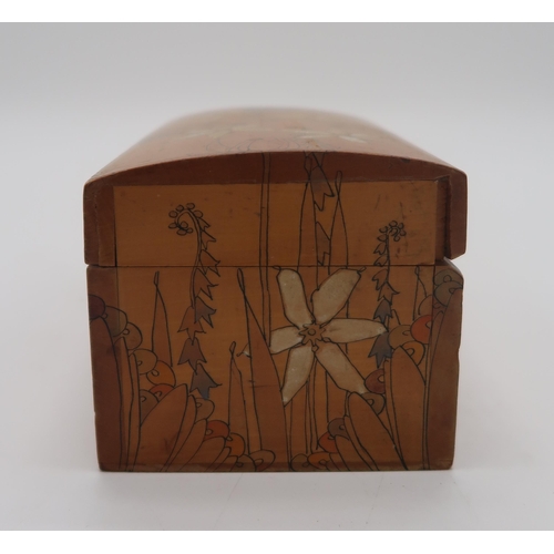 2159 - ELIZABETH MARY WATT (SCOTTISH 1886-1954)A hand painted wooden jewellery box, decorated with flowers,... 