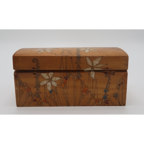 2159 - ELIZABETH MARY WATT (SCOTTISH 1886-1954)A hand painted wooden jewellery box, decorated with flowers,... 