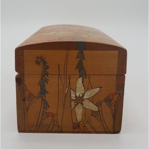 2159 - ELIZABETH MARY WATT (SCOTTISH 1886-1954)A hand painted wooden jewellery box, decorated with flowers,... 