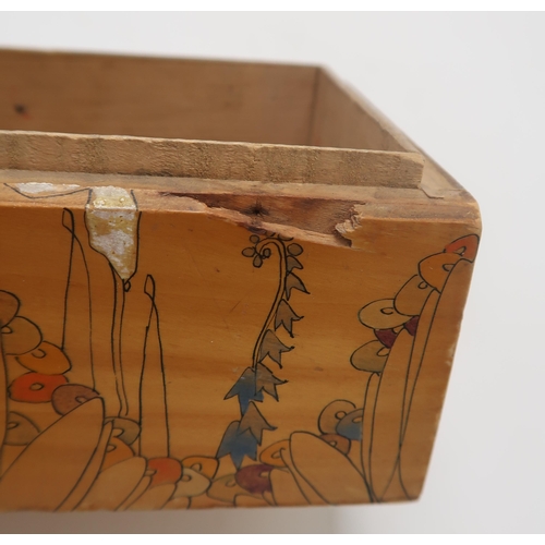 2159 - ELIZABETH MARY WATT (SCOTTISH 1886-1954)A hand painted wooden jewellery box, decorated with flowers,... 