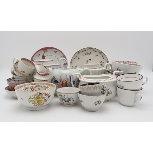 2164 - A COLLECTION OF NEW HALL PORCELAINincluding a silver shaped teapot and stand, a London shaped sucrie... 