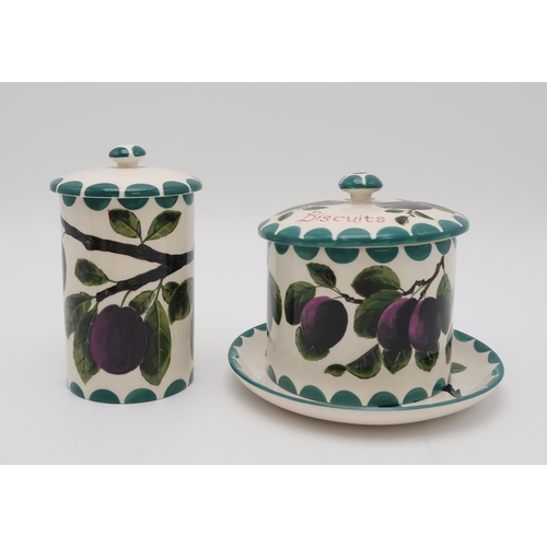 2171 - A COLLECTION OF GRISELDA HILL PLUM PAINTED POTTERYincluding a biscuit jar and cover, 11.5cm, a tall ... 