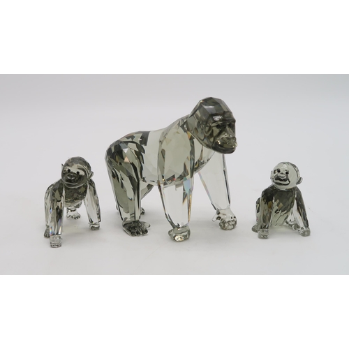 2213 - SWAROVSKI CRYSTAL ENDANGERED WILDLIFE SERIES FIGURES - GORILLAScomprising mother and two infants, de... 