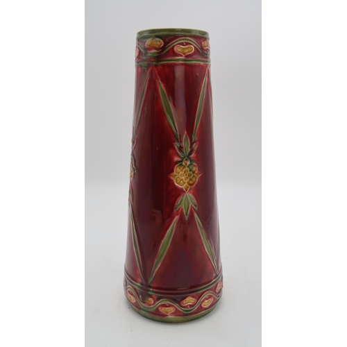 2222 - A MINTON SECESSIONIST VASEof flaring cylindrical form, with tube line decoration of flowers to the b... 