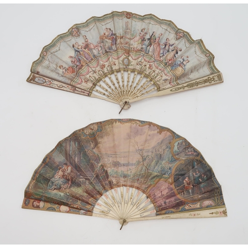 2236 - A COLLECTION OF 19TH CENTURY AND LATER FANSincluding a probably French hand painted example with mot... 