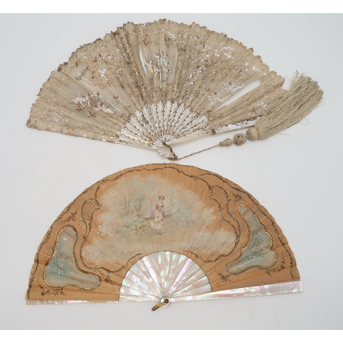 2236 - A COLLECTION OF 19TH CENTURY AND LATER FANSincluding a probably French hand painted example with mot... 