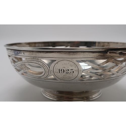 2411 - A GEORGE V SILVER QUAICH-FORM BOWLby Alexander Scott, Sheffield 1921, with lattice-type openwork to ... 