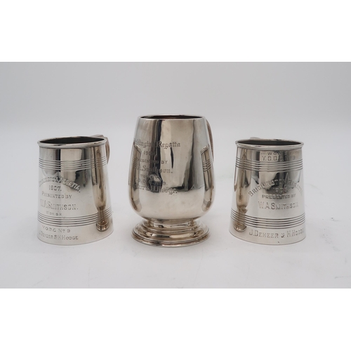 2413 - THREE EDWARDIAN SILVER TANKARDS AWARDED TO WINNERS OF THE BRIDLINGTON REGATTAone of baluster form, b... 