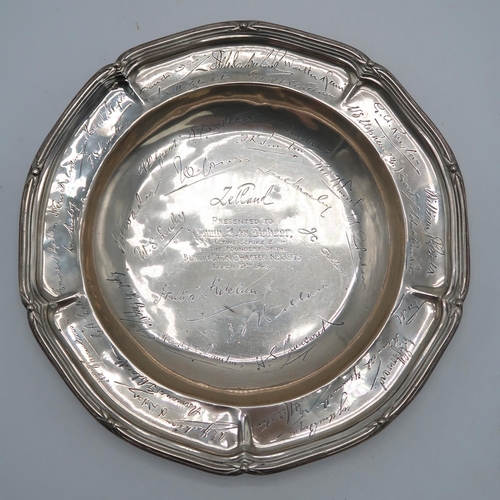 2414 - A VICTORIAN SILVER DISHby Charles Stuart Harris, London 1898, of lobed form, later engraved 'PRESENT... 