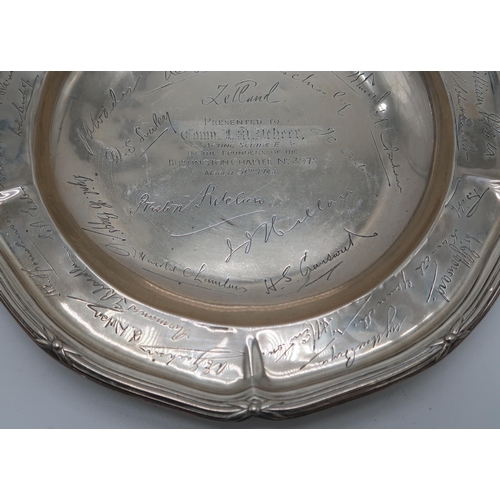 2414 - A VICTORIAN SILVER DISHby Charles Stuart Harris, London 1898, of lobed form, later engraved 'PRESENT... 